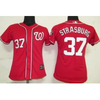 Washington Nationals #37 Strasburg Red Womens Jersey