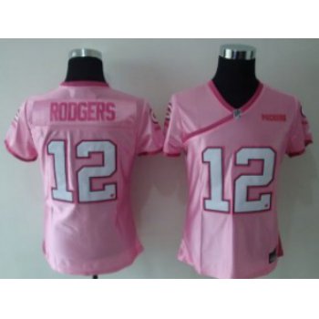 Green Bay Packers #12 Rodgers Pink Womens Jersey