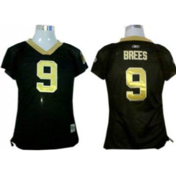 New Orleans Saints #9 Brees Black Womens Field Flirt Fashion Jersey