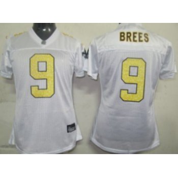 New Orleans Saints #9 Brees White Womens Sweetheart Jersey