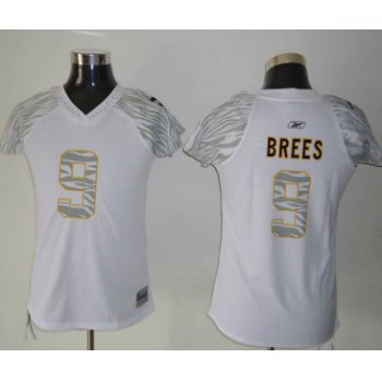 New Orleans Saints #9 Brees White Womens Zebra Field Flirt Fashion Jersey