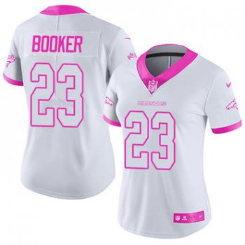 Nike Broncos #23 Devontae Booker WhitePink Women's Stitched NFL Limited Rush Fashion Jersey