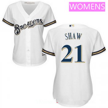Women's Milwaukee Brewers #21 Travis Shaw All White Stitched MLB Majestic Cool Base Jersey