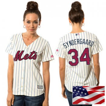 Women's New York Mets #34 Noah Syndergaard White Stars & Stripes Fashion Independence Day Stitched MLB Majestic Cool Base Jersey