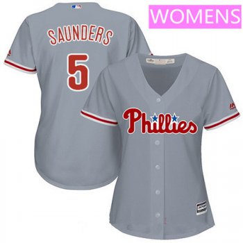Women's Philadelphia Phillies #5 Michael Saunders Gray Road Stitched MLB Majestic Cool Base Jersey