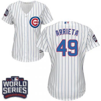 Cubs #49 Jake Arrieta White(Blue Strip) Home 2016 World Series Bound Women's Stitched MLB Jersey