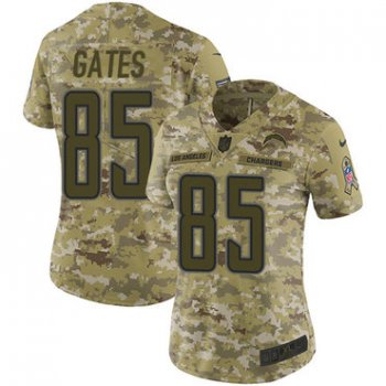 Nike Chargers #85 Antonio Gates Camo Women's Stitched NFL Limited 2018 Salute to Service Jersey
