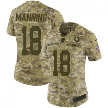 Nike Colts #18 Peyton Manning Camo Women's Stitched NFL Limited 2018 Salute to Service Jersey