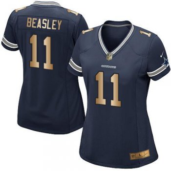 Nike Cowboys #11 Cole Beasley Navy Blue Team Color Women's Stitched NFL Elite Gold Jersey