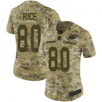 Nike 49ers #80 Jerry Rice Camo Women's Stitched NFL Limited 2018 Salute to Service Jersey