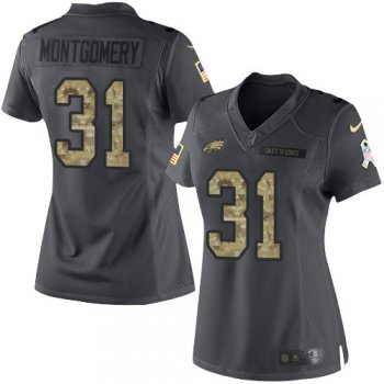 Women's Philadelphia Eagles #31 Wilbert Montgomery Black Anthracite 2016 Salute To Service Stitched NFL Nike Limited Jersey