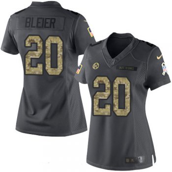 Women's Pittsburgh Steelers #20 Rocky Bleier Black Anthracite 2016 Salute To Service Stitched NFL Nike Limited Jersey