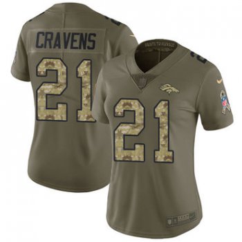 Nike Broncos #21 Su'a Cravens Olive Camo Women's Stitched NFL Limited 2017 Salute to Service Jersey