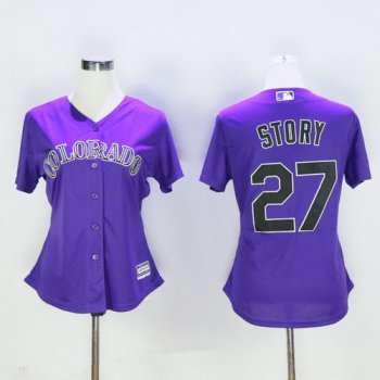 Women's Colorado Rockies #27 Trevor Story Purple Stitched MLB Majestic Cool Base Jersey