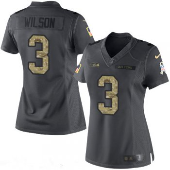 Women's Seattle Seahawks #3 Russell Wilson Black Anthracite 2016 Salute To Service Stitched NFL Nike Limited Jersey