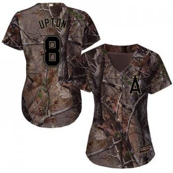 Angels #8 Justin Upton Camo Realtree Collection Cool Base Women's Stitched Baseball Jersey