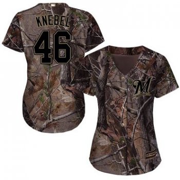 Milwaukee Brewers #46 Corey Knebel Camo Realtree Collection Cool Base Women's Stitched Baseball Jersey