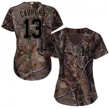 New York Mets #13 Asdrubal Cabrera Camo Realtree Collection Cool Base Women's Stitched Baseball Jersey