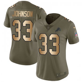 Nike Detroit Lions #33 Kerryon Johnson Olive Gold Women's Stitched NFL Limited 2017 Salute to Service Jersey