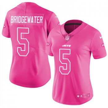 Nike New York Jets #5 Teddy Bridgewater Pink Women's Stitched NFL Limited Rush Fashion Jersey