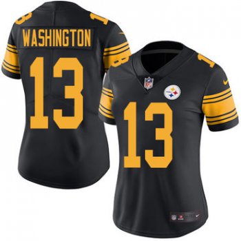 Nike Pittsburgh Steelers #13 James Washington Black Women's Stitched NFL Limited Rush Jersey