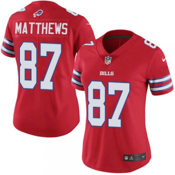 Women Nike Bills #87 Jordan Matthews Red Stitched NFL Limited Rush Jersey