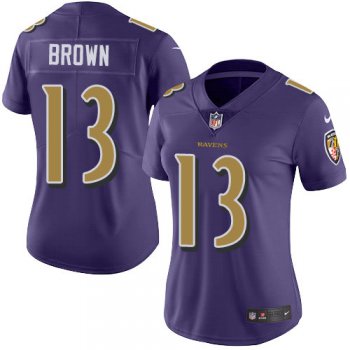 Women Nike Ravens #13 John Brown Purple Stitched NFL Limited Rush Jersey