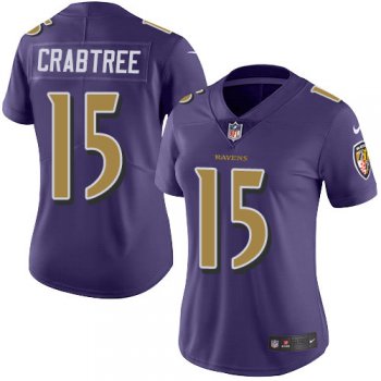 Women Nike Ravens #15 Michael Crabtree Purple Stitched NFL Limited Rush Jersey