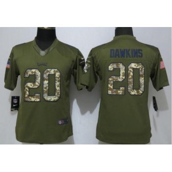 Women's Philadelphia Eagles #20 Brian Dawkins Green Salute to Service NFL Nike Limited Jersey