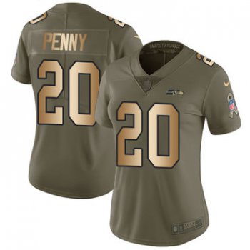 Nike Seahawks #20 Rashaad Penny Olive Gold Women's Stitched NFL Limited 2017 Salute to Service Jersey