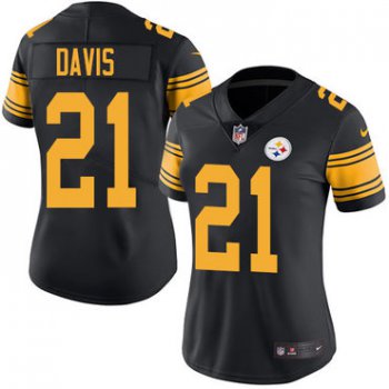 Nike Steelers #21 Sean Davis Black Women's Stitched NFL Limited Rush Jersey