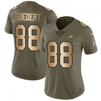 Nike Eagles #88 Dallas Goedert Olive Gold Women's Stitched NFL Limited 2017 Salute to Service Jersey