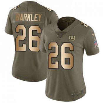 Nike Giants #26 Saquon Barkley Olive Gold Women's Stitched NFL Limited 2017 Salute to Service Jersey