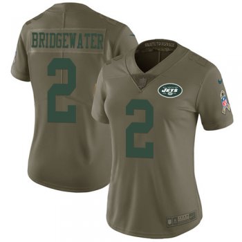 Nike Jets #2 Teddy Bridgewater Olive Women's Stitched NFL Limited 2017 Salute to Service Jersey
