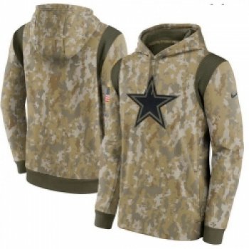 Men Dallas Cowboys Nike Camo 2021 Salute To Service Therma Performance Pullover Hoodie
