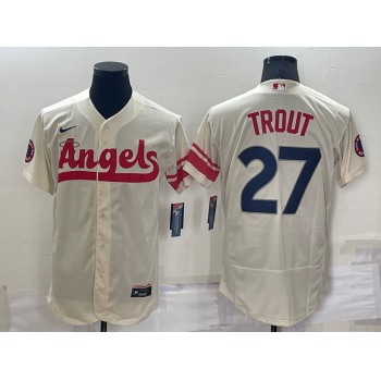 Men's Los Angeles Angels #27 Mike Trout Cream 2022 City Connect Flex Base Stitched Jersey