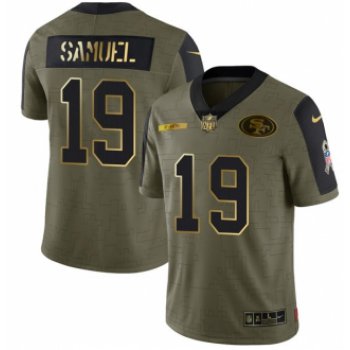 Men's Olive San Francisco 49ers #19 Deebo Samuel 2021 Camo Salute To Service Golden Limited Stitched Jersey