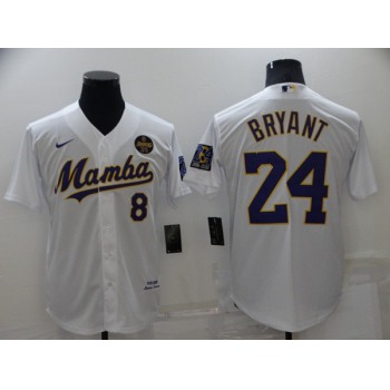 Men's Los Angeles Dodgers Front #8 Back #24 Kobe Bryant 'Mamba' White Cool Base Stitched Jersey