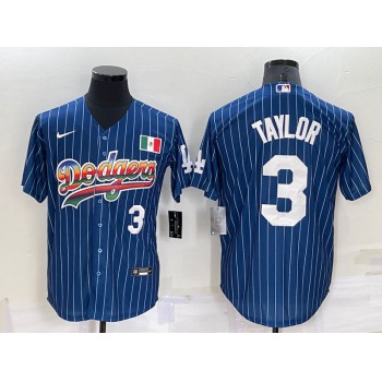 Men's Los Angeles Dodgers #3 Chris Taylor Number Rainbow Blue Red Pinstripe Mexico Cool Base Nike Jersey