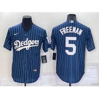 Men's Los Angeles Dodgers #5 Freddie Freeman Navy Blue Pinstripe Stitched MLB Cool Base Nike Jersey