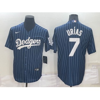 Men's Los Angeles Dodgers #7 Julio Urias Navy Blue Pinstripe Stitched MLB Cool Base Nike Jersey