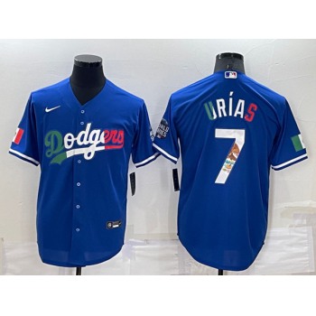 Men's Los Angeles Dodgers #7 Julio Urias Royal Mexico Cool Base Stitched Baseball Jersey