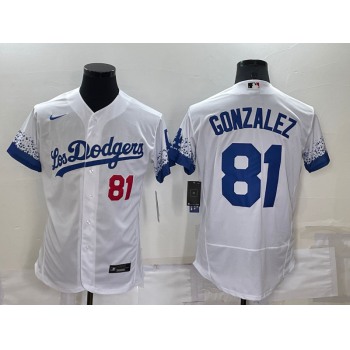 Men's Los Angeles Dodgers #81 Victor Gonzalez White 2021 City Connect Flex Base Stitched Jersey