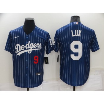 Men's Los Angeles Dodgers #9 Gavin Lux Navy Blue Pinstripe Stitched MLB Cool Base Nike Jersey