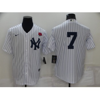 Men's New York Yankees #7 Mickey Mantle White No Name Stitched Rose Nike Cool Base Throwback Jersey