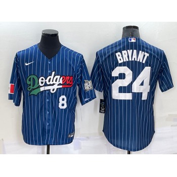 Mens Los Angeles Dodgers #8 #24 Kobe Bryant Number Navy Blue Pinstripe 2020 World Series Cool Base Nike Jersey