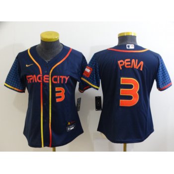Women's Houston Astros #3 Jeremy Pena Number 2022 Navy Blue City Connect Cool Base Stitched Jersey