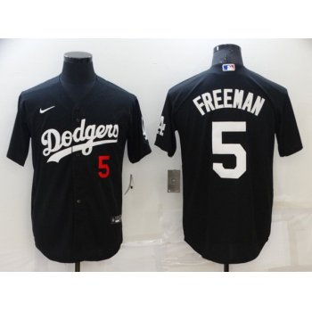 Men's Los Angeles Dodgers #5 Freddie Freeman Black Cool Base Stitched Baseball Jersey