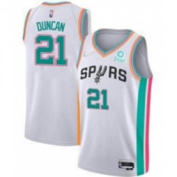 Men San Antonio Spurs Tim Duncan 2022 White City Diamond 75th Anniversary Jersey