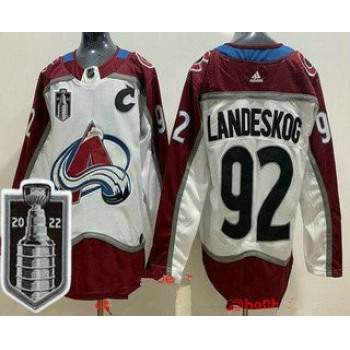 Men's Colorado Avalanche #92 Gabriel Landeskog White 2022 Stanley Cup Stitched Jersey